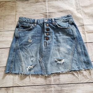 WE THE FREE Button Fly Distressed Frayed Hem Mini Skirt 25